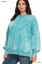 Load image into Gallery viewer, `Plus size Washed Fleece Hi Low Hem Pullover Zenana: +MOCHA-182443 / 3X
