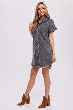 Load image into Gallery viewer, Frayed Denim Dress-Washed Black
